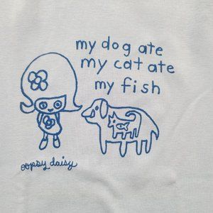 Vintage Oopsy Daisy Tshirt, My Dog Ate My Cat, Blue, Large